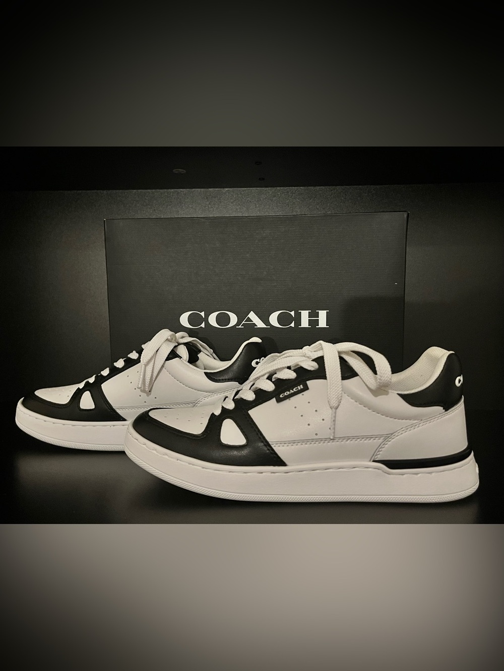 Coach Women’s White and Black Low-Top Leather Sneakers